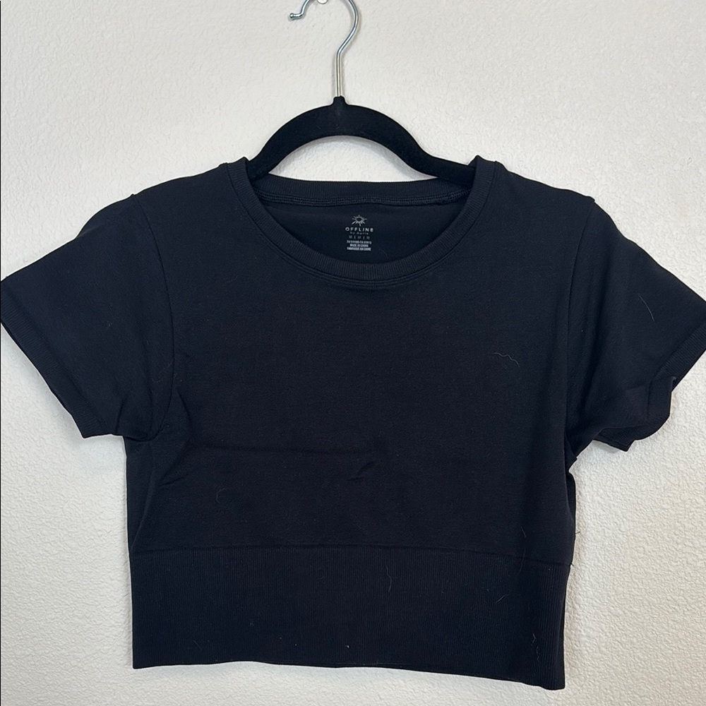 Aerie Black Fitted Crop T-Shirt Short Sleeve